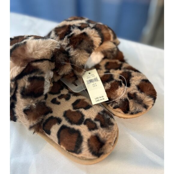 Aerie Slippers | Minky Soft Leopard Print Faux Fur Memory Foam Sole NWT - Picture 8 of 8